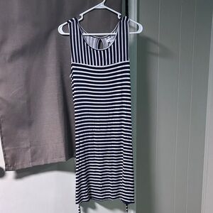 Liz Claiborne Navy and White Striped Midi Dress